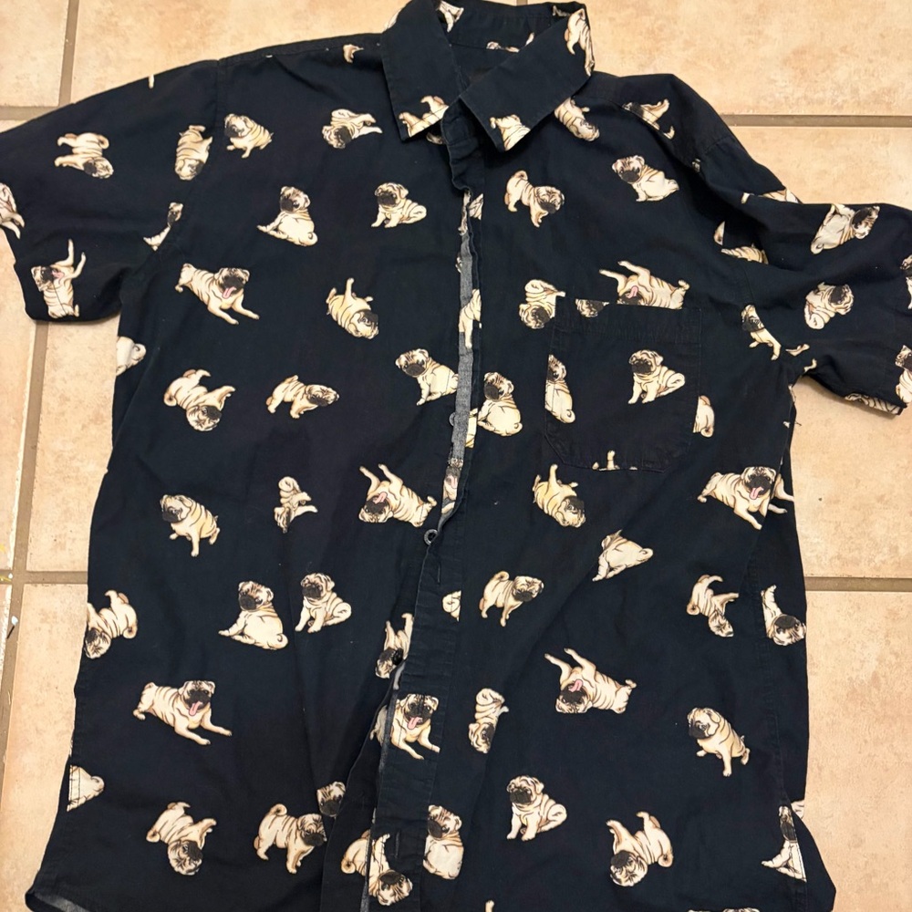 Men's RUDE Black dog Pug Print Shirt
